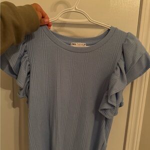 Zara Sky Blue Ribbed Knit Top